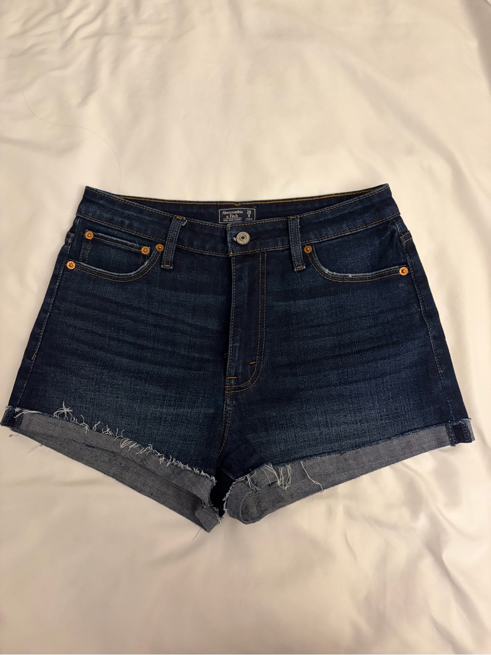 Abercrombie & Fitch Dark Indigo Frayed Hem Jean Shorts